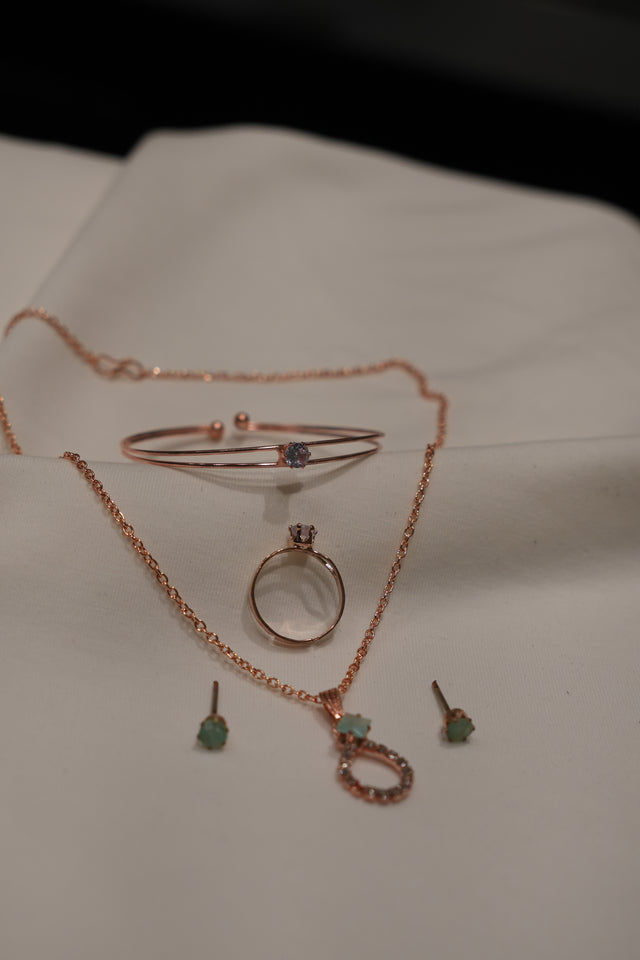 Rosegold Combo set with green stone