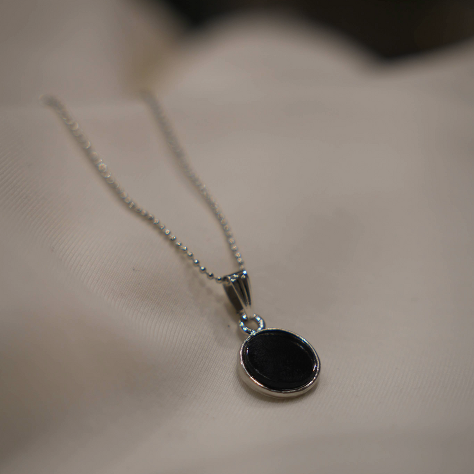 Single Black Stone Pendant with Chain