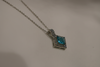 Square Silver Plated Pendant inside Blue Stone including Chain