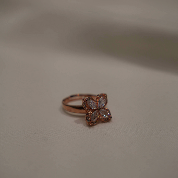 Rose Gold Flower Ring with Embedded Stones