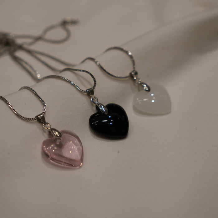 Heart Shaped Pendants in Three Different Colors with Chain